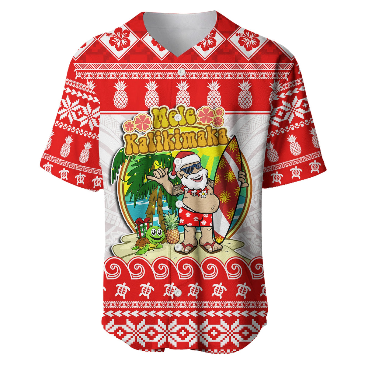 Custom Personalised Hawaii Christmas Baseball Jersey Kanaka Polynesian Santa Claus Mele Kalikimaka LT14 - Polynesian Pride