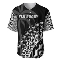 Fiji Rugby Baseball Jersey Fijian Cibi Dance Tapa Pattern Black LT14 - Polynesian Pride