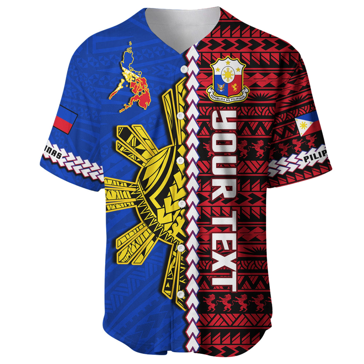 (Custom Personalised) Philippines Baseball Jersey Pilipinas Sun Mix Polynesian Pattern LT14 - Polynesian Pride