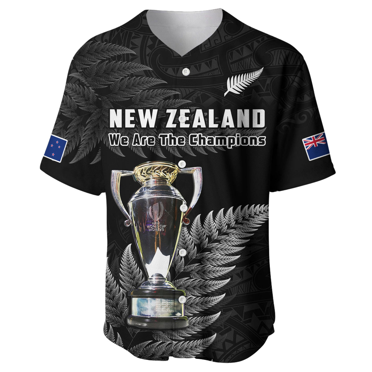 (Custom Personalised) New Zealand 2022 Rugby Baseball Jersey Black Fern Proud Champions RWC LT14 - Polynesian Pride
