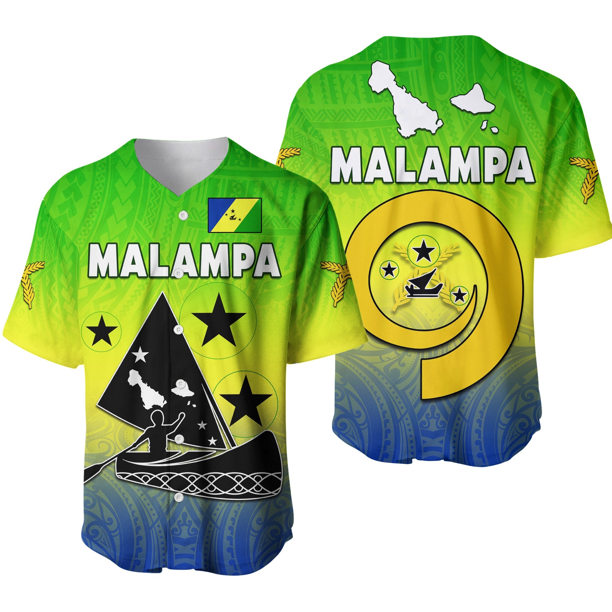 Malampa Province Baseball Jersey Native Canoe Mix Vanuatu Pig Tusk Green Version LT14 Green - Polynesian Pride