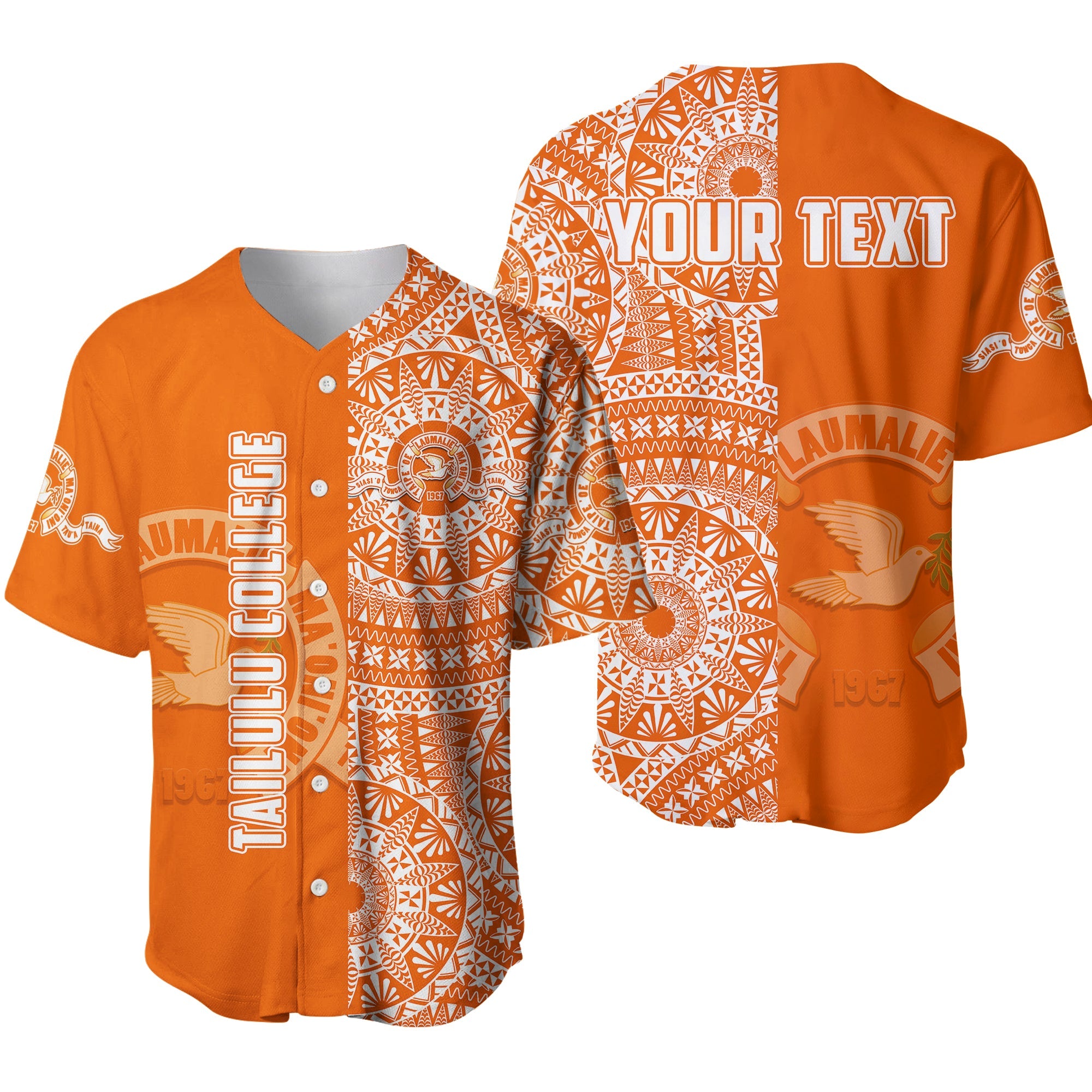 (Custom Personalised) Tailulu Tonga College Baseball Jersey Tongan Ngatu Pattern LT14 Orange - Polynesian Pride