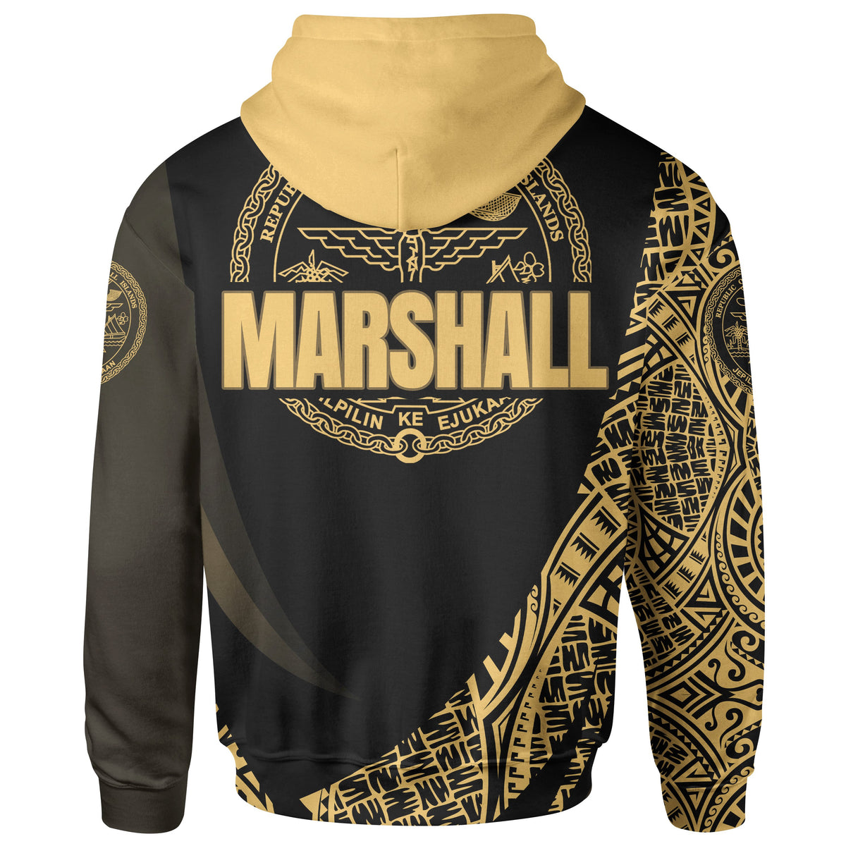 Marshall Islands Zip Hoodie Gold Polynesian Patterns Sport Style - Polynesian Pride