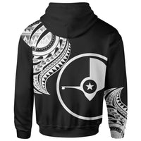 Yap State Zip Hoodie Yap State Tatau White Patterns With Coat of Arms - Polynesian Pride