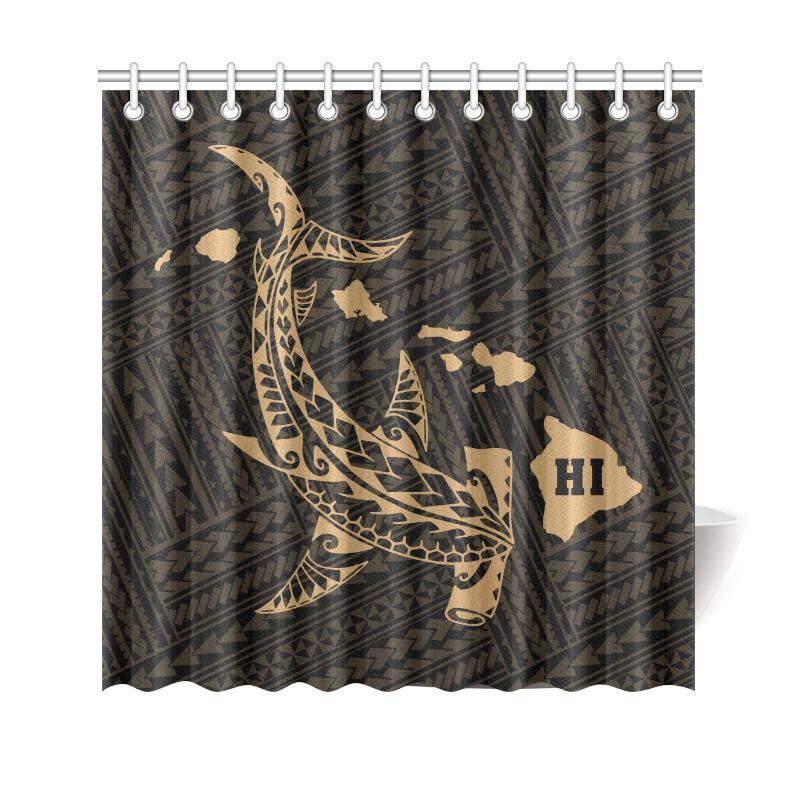 Hawaii Shark Gold Polynesian Shower Curtain 177 x 172 (cm) Gold - Polynesian Pride