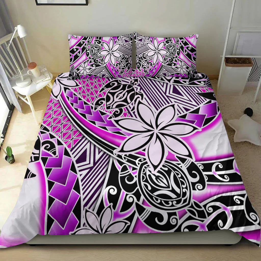 Hawaii Bedding Set Tribal Plumeria With Polynesian Turtle Ver.02 LT14 Purple - Polynesian Pride