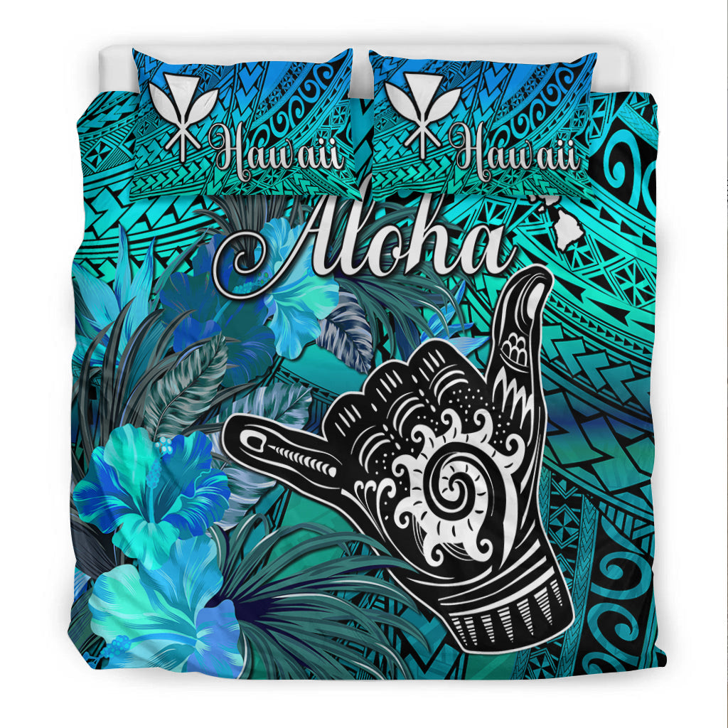 The Shaka Hawaii Bedding Set Tropical Flowers Blue Version LT13 - Polynesian Pride