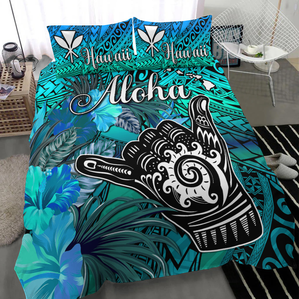 The Shaka Hawaii Bedding Set Tropical Flowers Blue Version LT13 Blue - Polynesian Pride