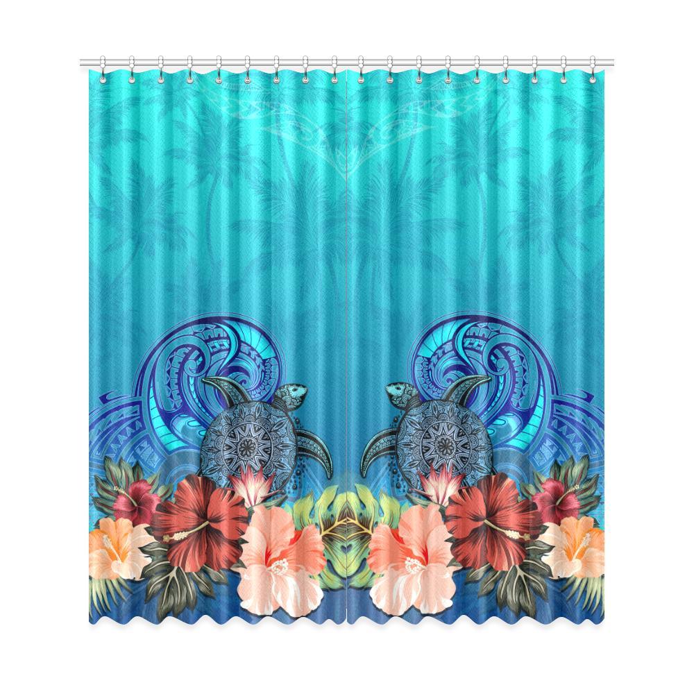 Window Curtain( Two Piece) Hibiscus Polynesian 2 One Size 50"x108"(Two Piece) Blue - Polynesian Pride