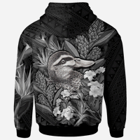 Tonga Zip Hoodie Custom Pacific Black Duck With Tropical Flowers - Polynesian Pride