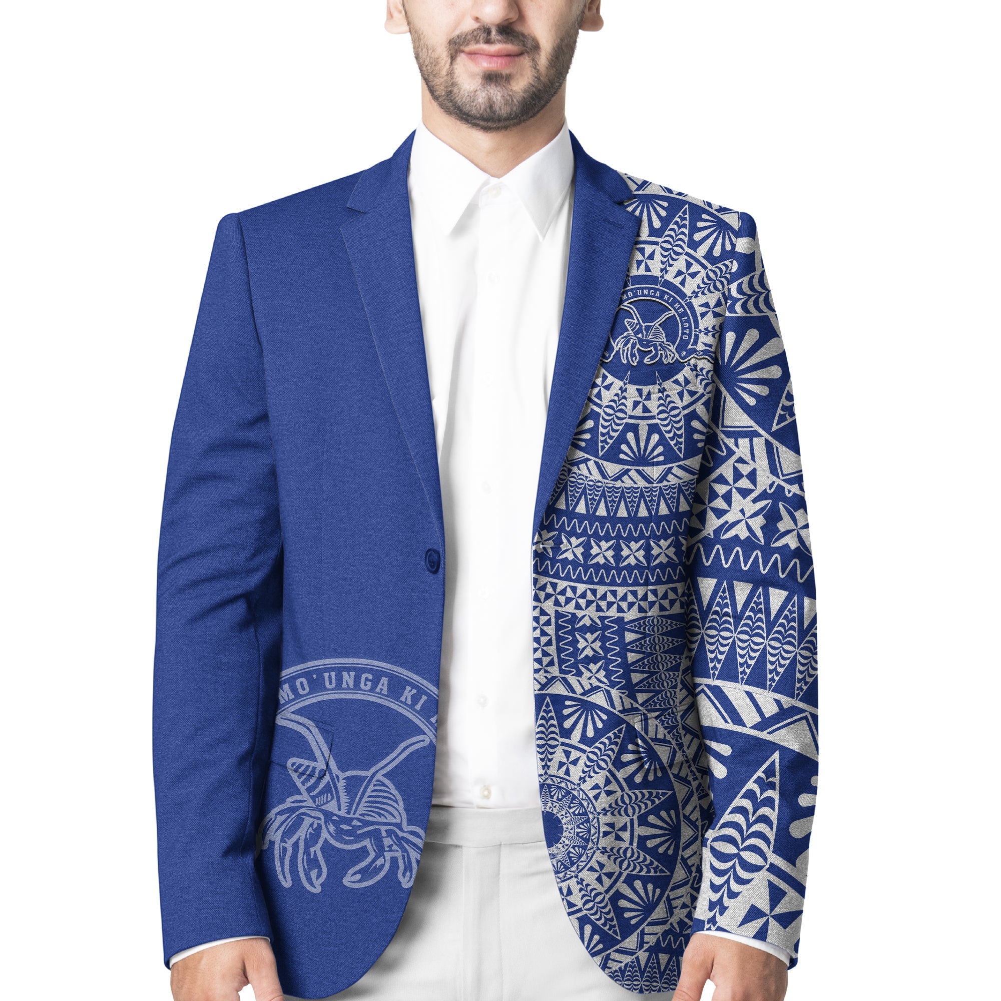 Tupou Tonga College Blazer Tongan Ngatu Pattern LT14 Unisex Blue - Polynesian Pride