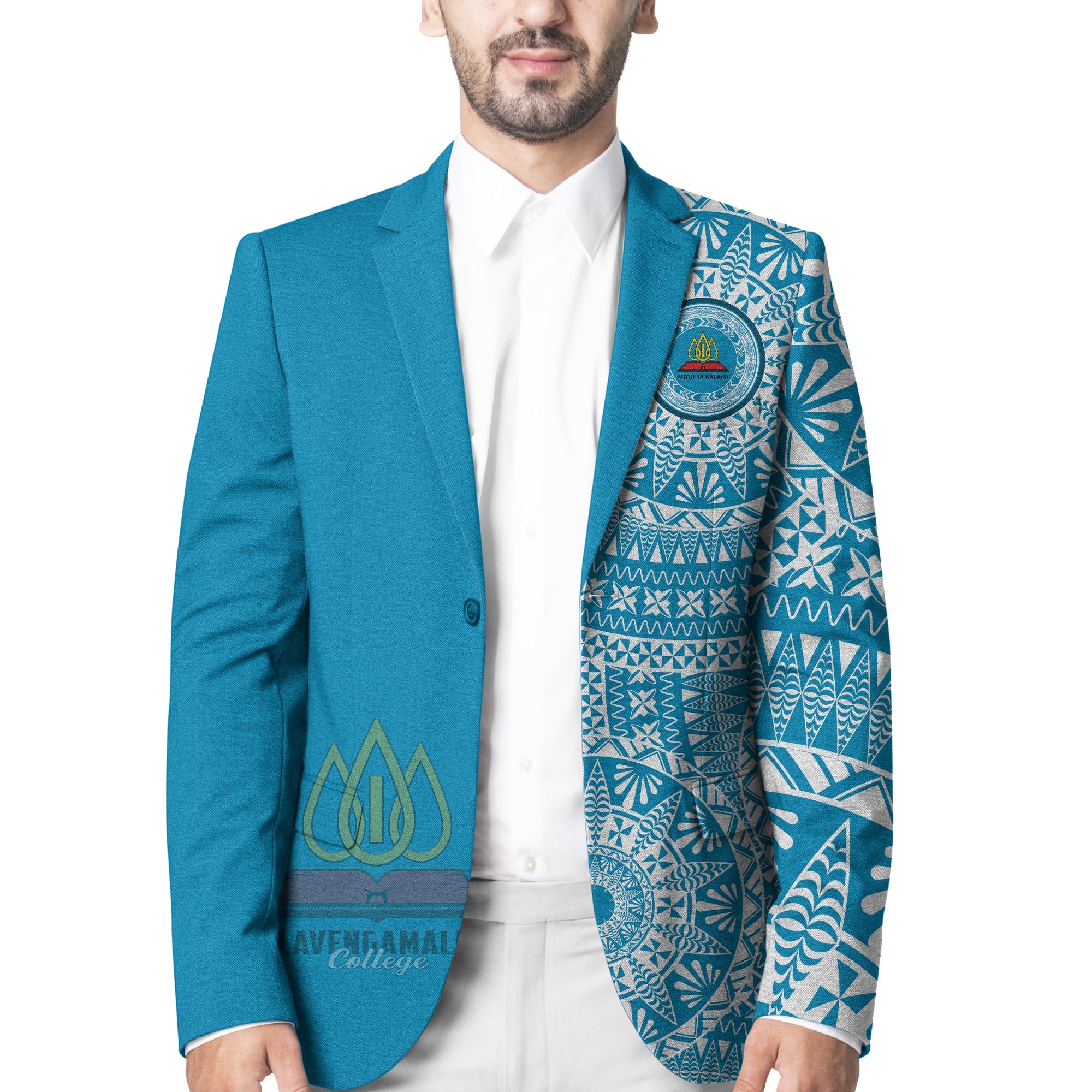 Lavengamalie Tonga College Blazer Tongan Ngatu Pattern LT14 Unisex Blue - Polynesian Pride