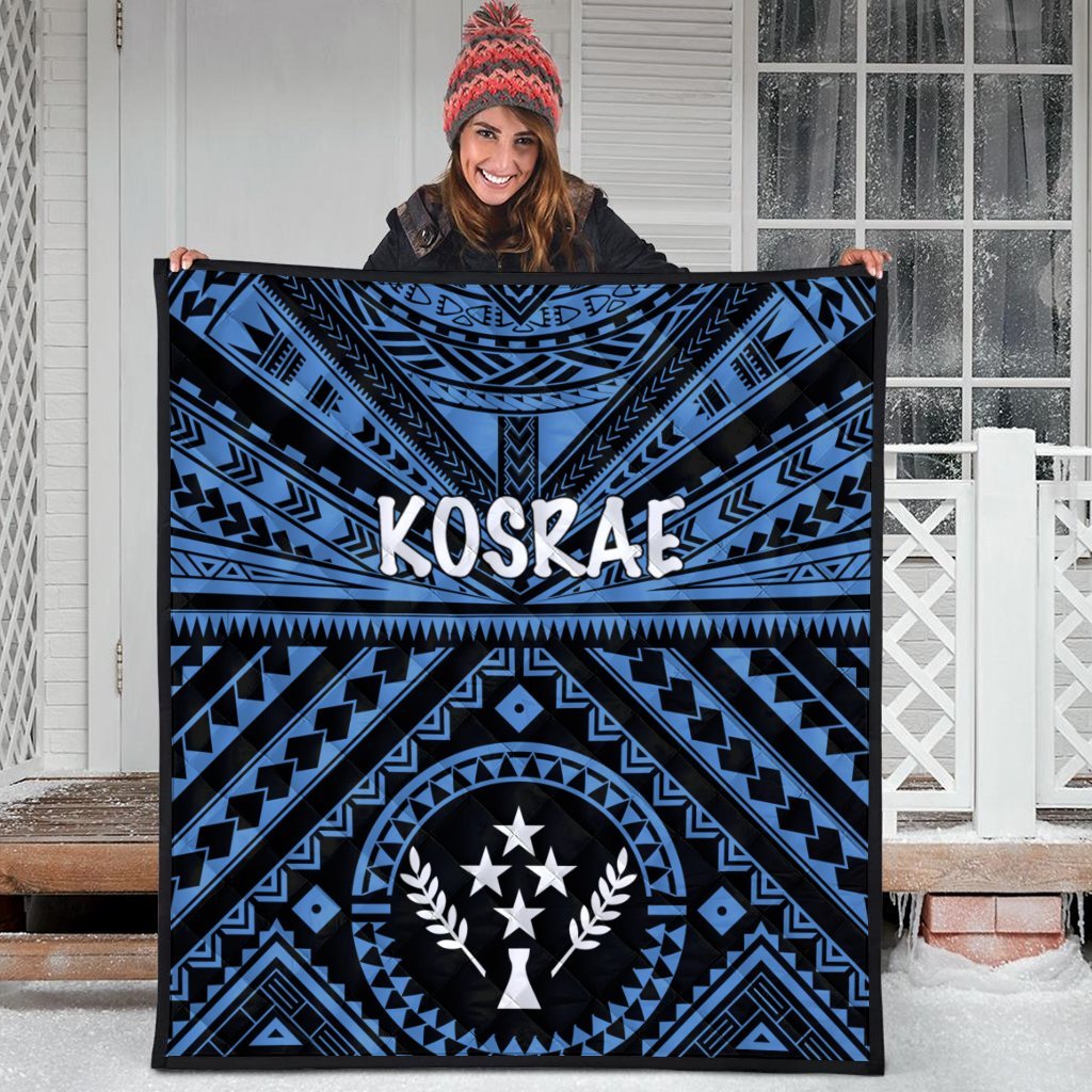 Kosrae Premium Quilt - Kosrae Flag In Polynesian Tattoo Style (Blue) - Polynesian Pride