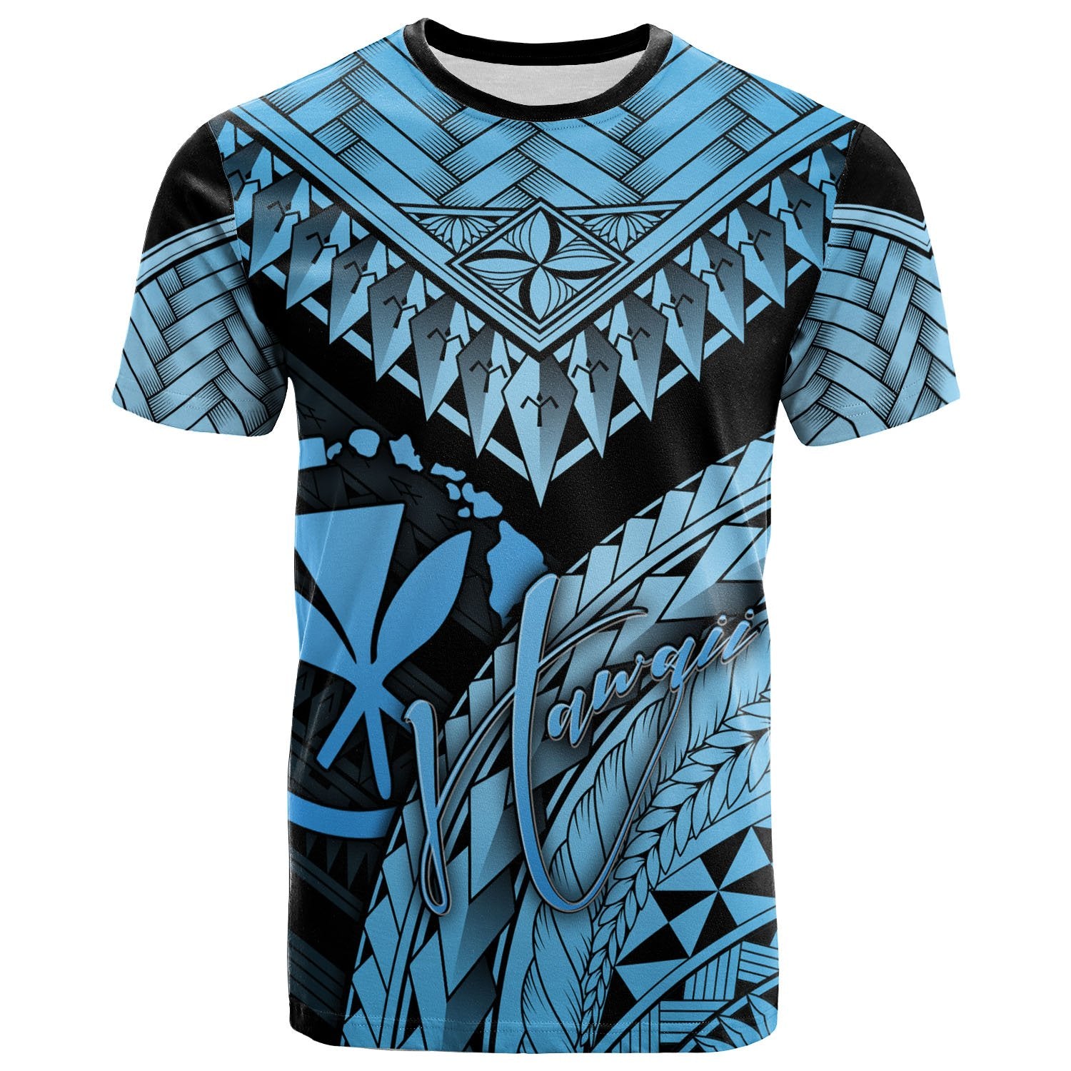 Hawaii Polynesian T Shirt Blue Polynesian Necklace and Lauhala Unisex Blue - Polynesian Pride