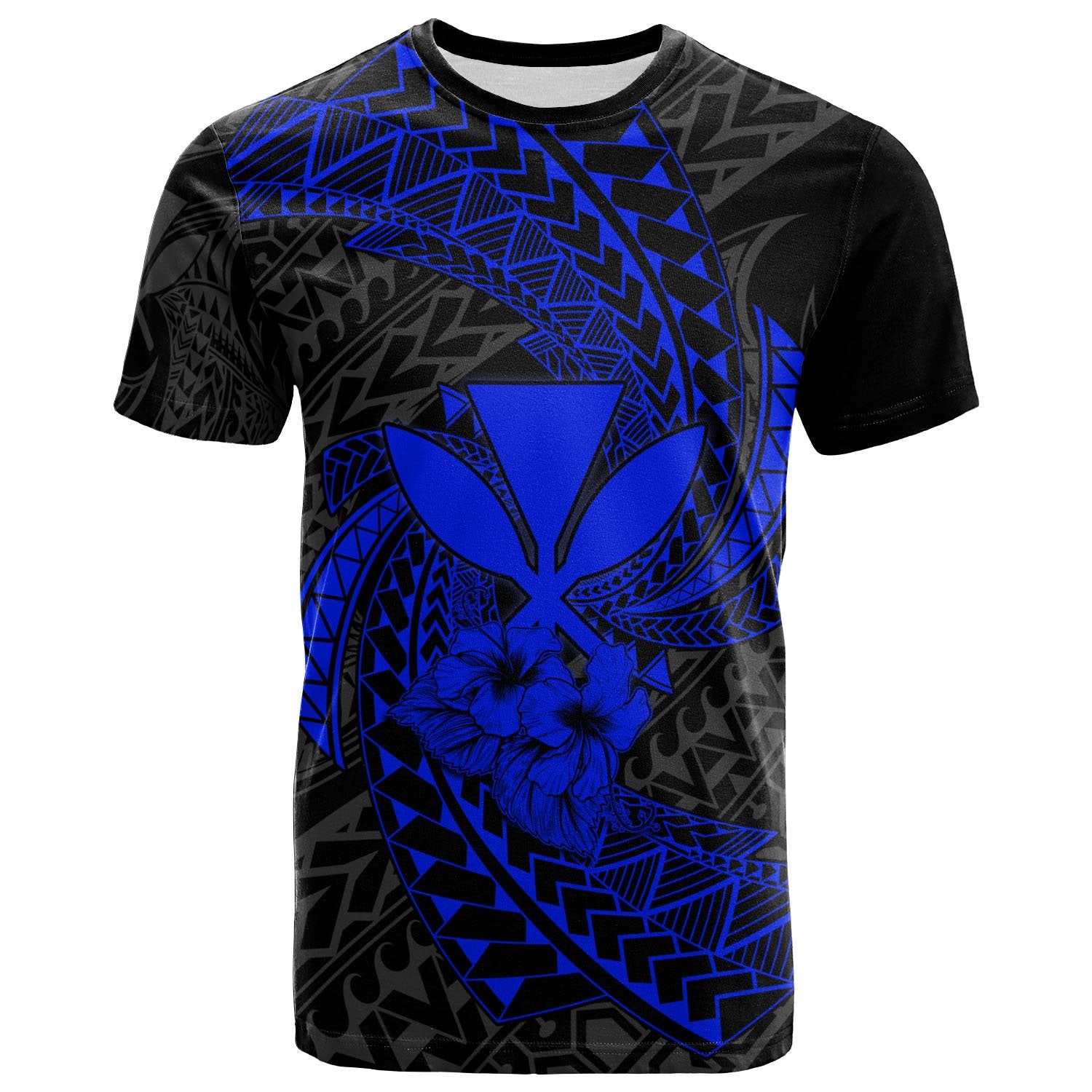 Polynesian Hawaii T Shirt Blue Spiral Pattern Hibiscus Unisex Blue - Polynesian Pride