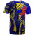 Hawaii T Shirt Blue Gold Tribal Pattern and Hibiscus Plumeria - Polynesian Pride