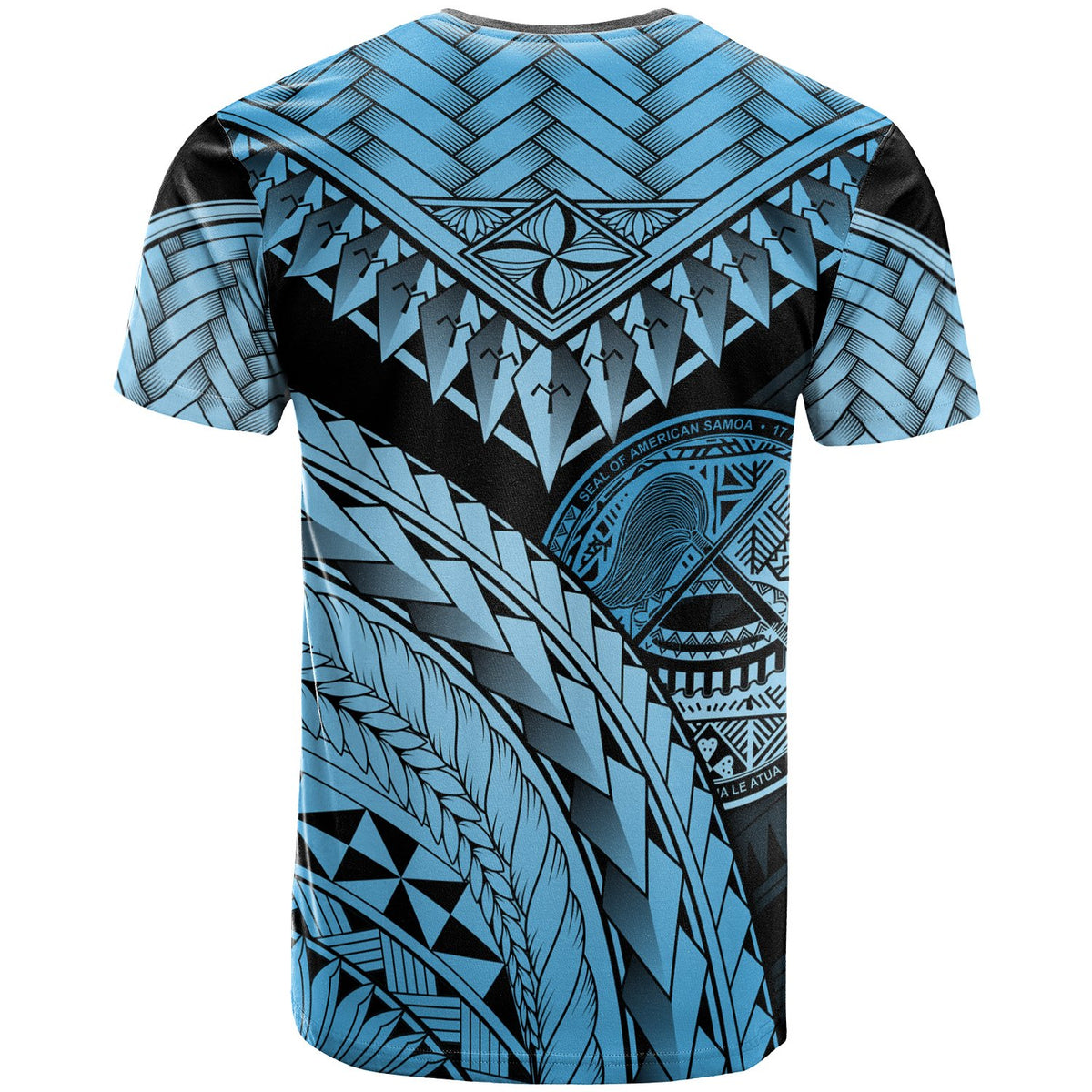 American Samoa Custom T Shirt Blue Polynesian Necklace and Lauhala - Polynesian Pride