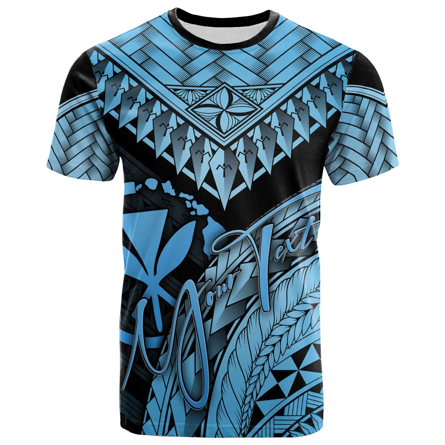 Hawaii Custom T Shirt Blue Polynesian Necklace and Lauhala Unisex Blue - Polynesian Pride