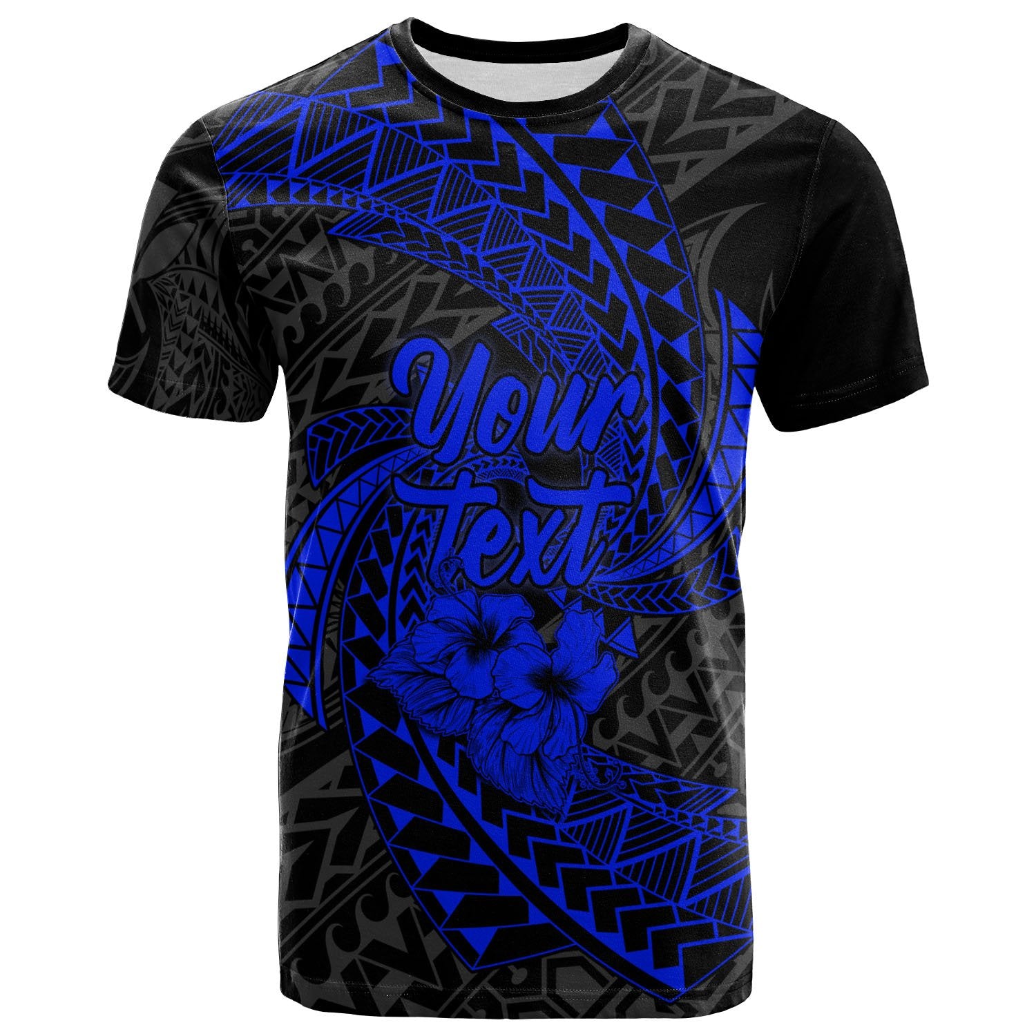 Polynesian Hawaii Custom T Shirt Blue Spiral Pattern Hibiscus Unisex Blue - Polynesian Pride