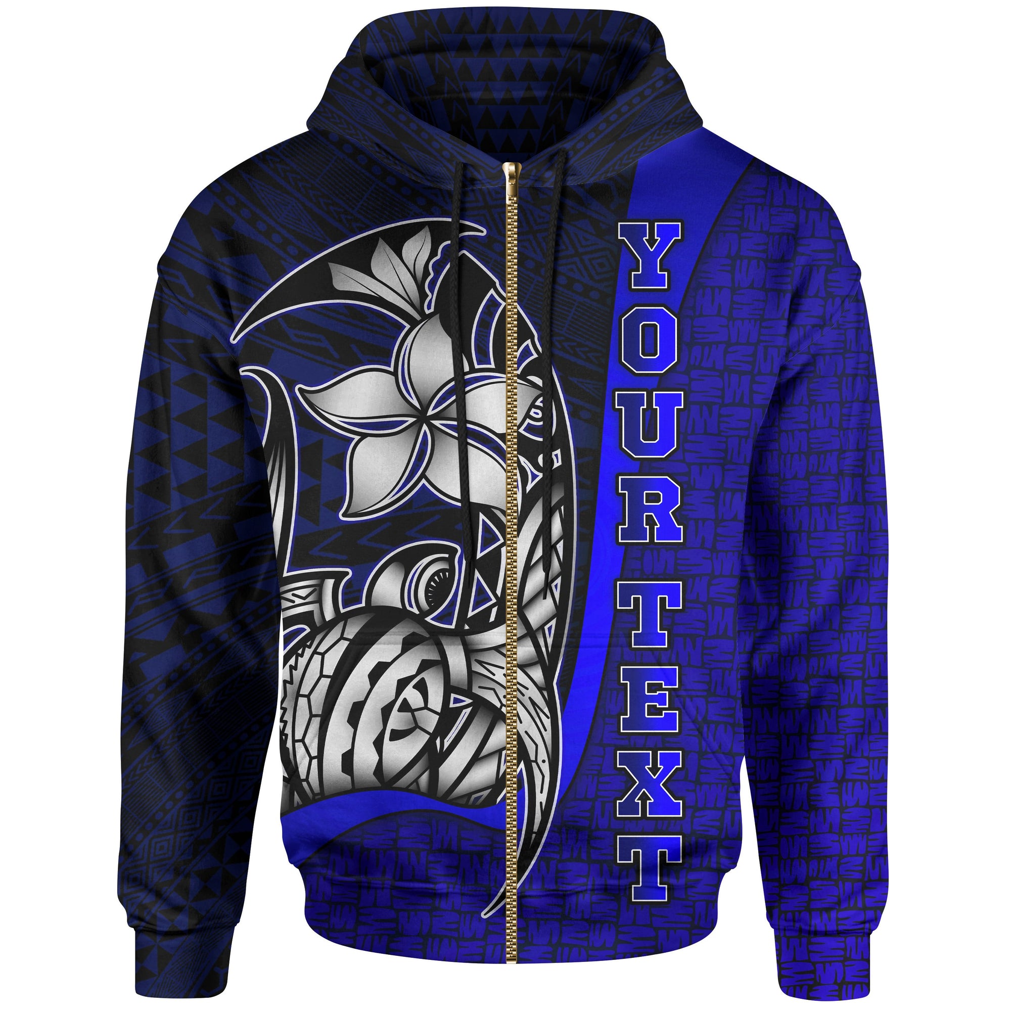 Polynesian Hawaii Custom Zip up Hoodie Blue Turtle with Hook Unisex Blue - Polynesian Pride