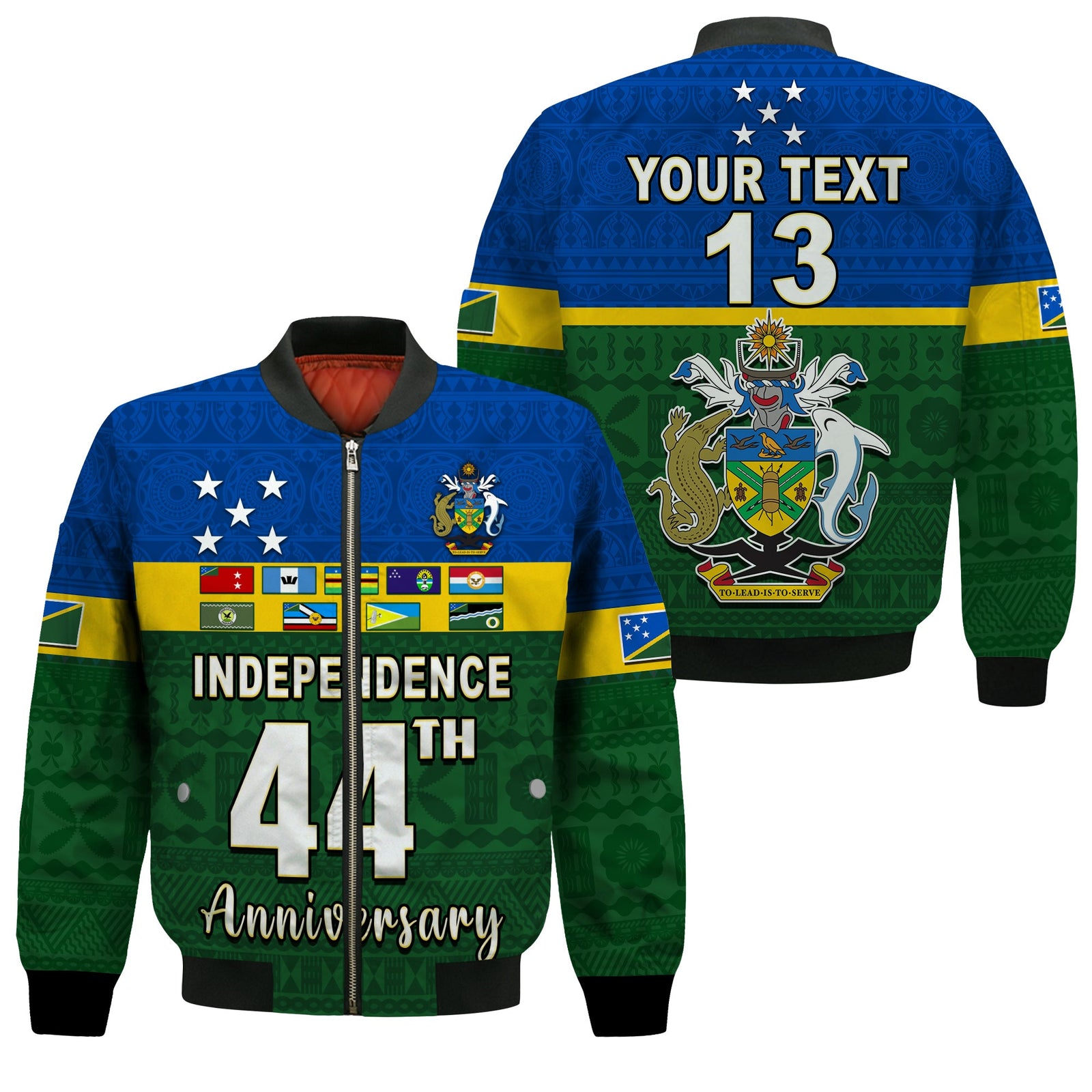 (Custom Text and Number) Solomon Islands National Day Bomber Jacket Independence Day Tapa Pattern LT13 Unisex Green - Polynesian Pride