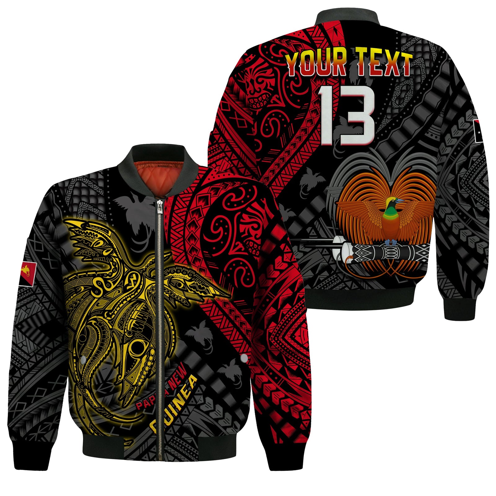 (Custom Text and Number) Papua New Guinea Bomber Jacket Raggiana Birds Of Paradise Happy 47th Independence Day LT13 Unisex Black - Polynesian Pride