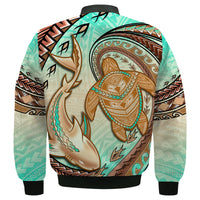 Hawaii Bomber Jacket Polynesian Shark And Sea Turtle Dreamy Turquoise Artsy LT14 - Polynesian Pride