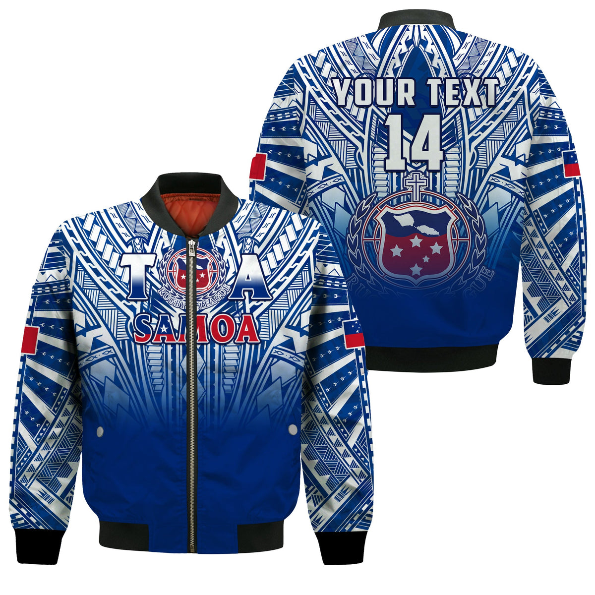 (Custom Text And Number) Samoa Rugby Bomber Jacket Personalise Toa Samoa Polynesian Pacific White Version LT14 Unisex White - Polynesian Pride