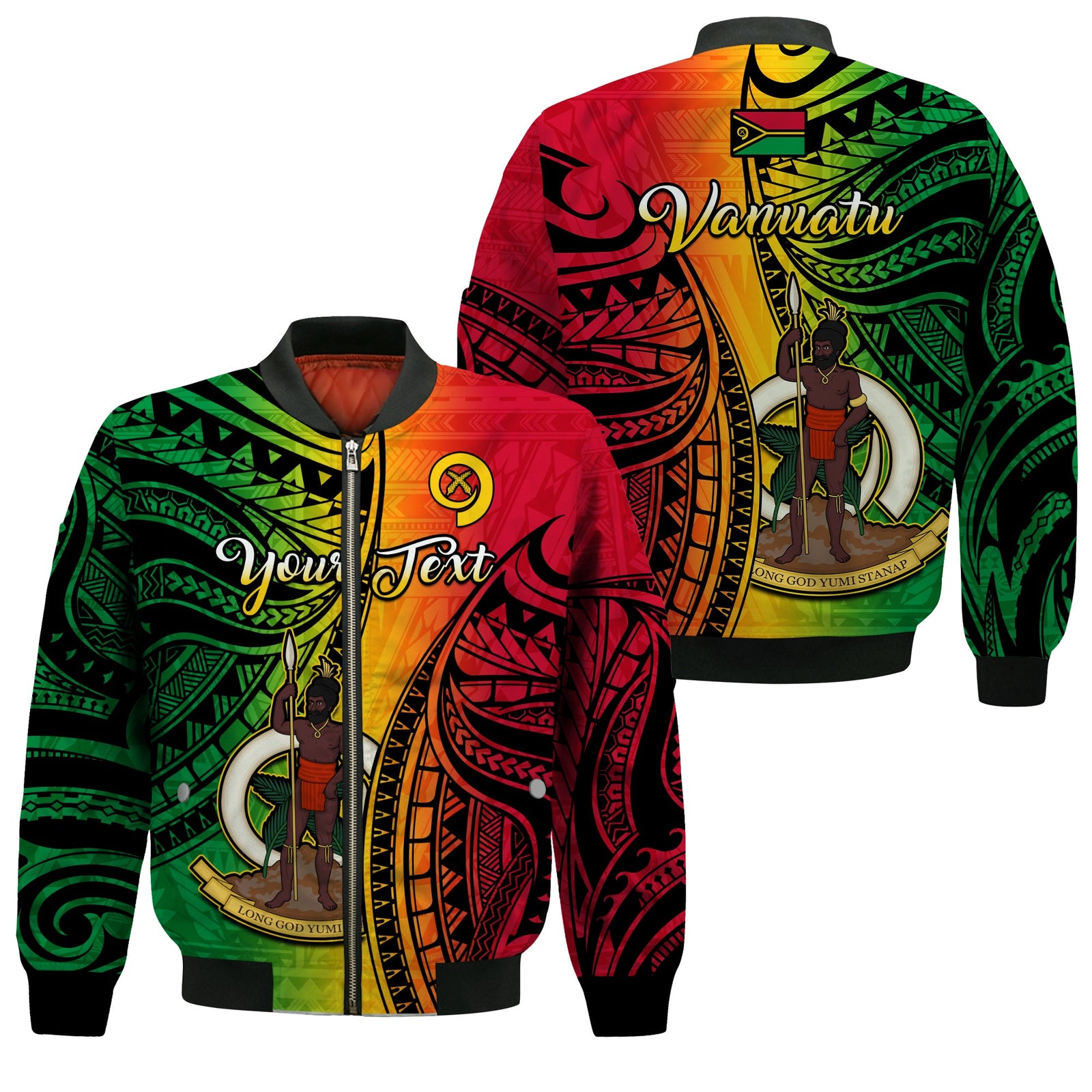 (Custom Personalised) Vanuatu Bomber Jacket Luganville Polynesian Reggae Coat Of Arms LT14 Unisex Reggae - Polynesian Pride