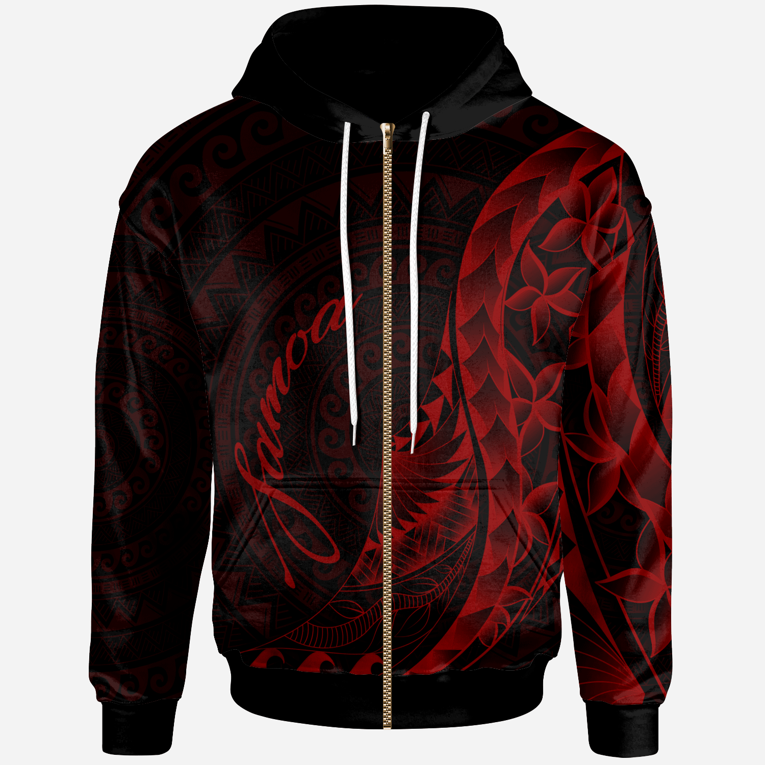 Samoa Zip Hoodie Polynesian Pattern Style Red Color Unisex Red - Polynesian Pride