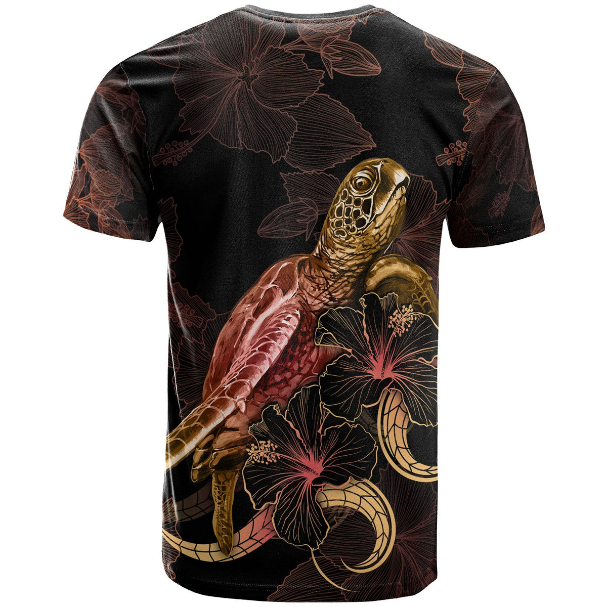 Vanuatu Polynesian T Shirt Turtle With Blooming Hibiscus Gold - Polynesian Pride