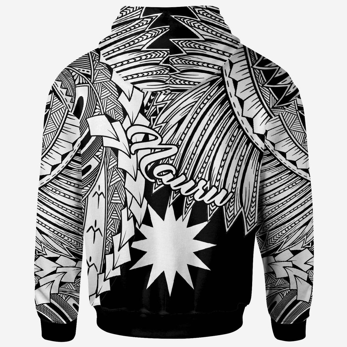 Nauru Polynesian Custom Zip up Hoodie Tribal Wave Tattoo White - Polynesian Pride