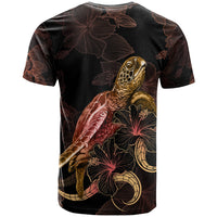 Tuvalu Polynesian T Shirt Turtle With Blooming Hibiscus Gold - Polynesian Pride