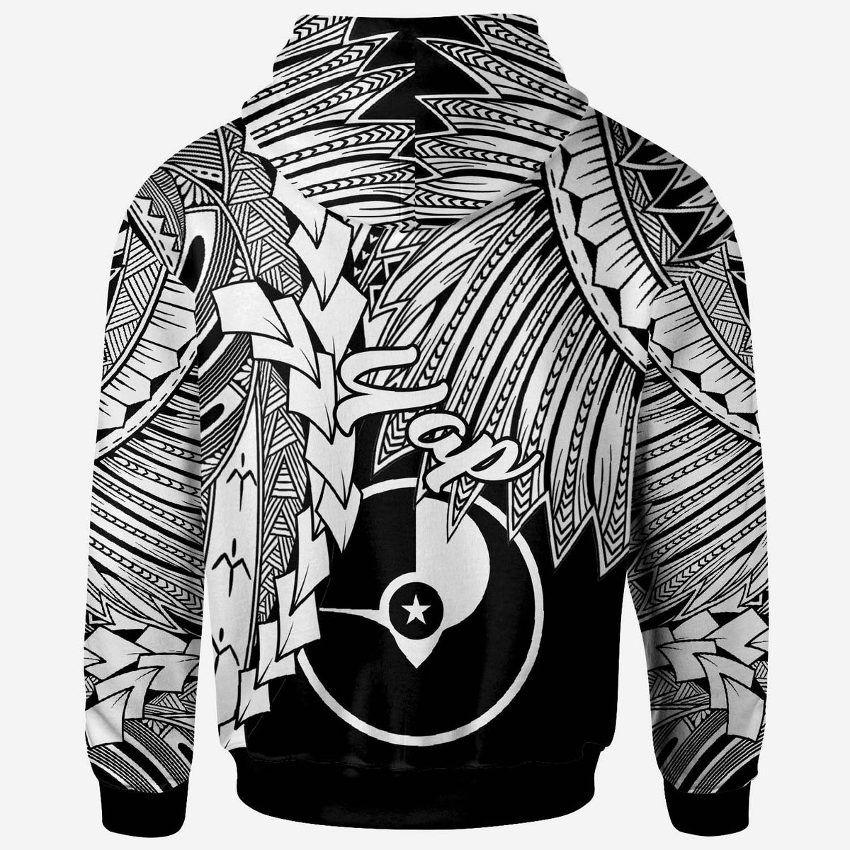 Yap Micronesian Zip up Hoodie Tribal Wave Tattoo White - Polynesian Pride