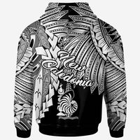 New Caledonia Polynesian Zip up Hoodie Tribal Wave Tattoo White - Polynesian Pride