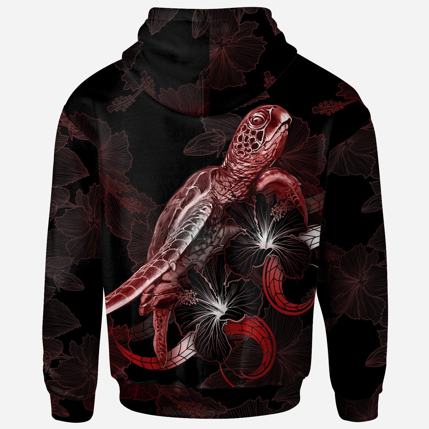 Marshall Islands Polynesian Zip up Hoodie Turtle With Blooming Hibiscus Red Unisex Red - Polynesian Pride