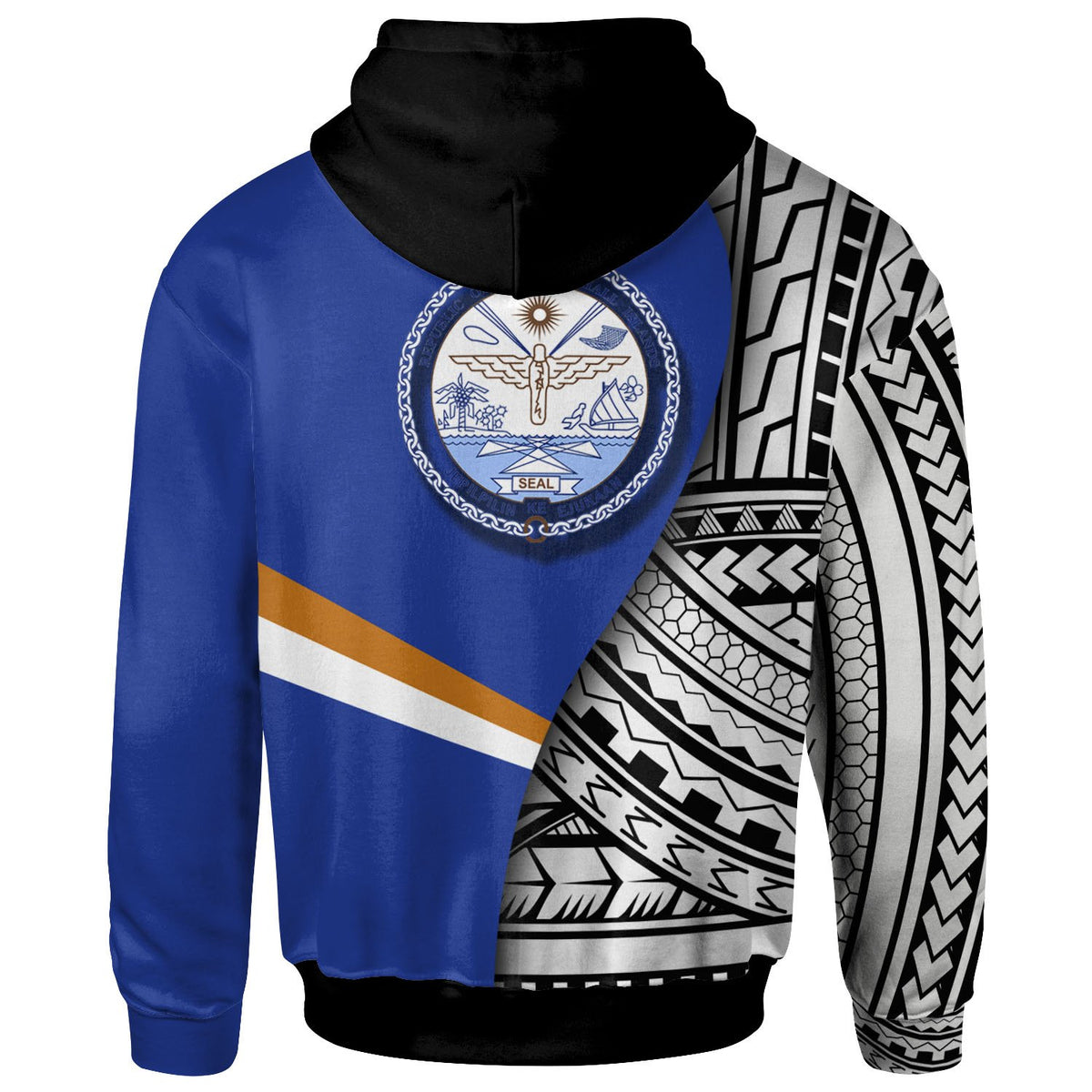 Marshall Islands Hoodie Coat of Arm and Polynesian Patterns - Polynesian Pride
