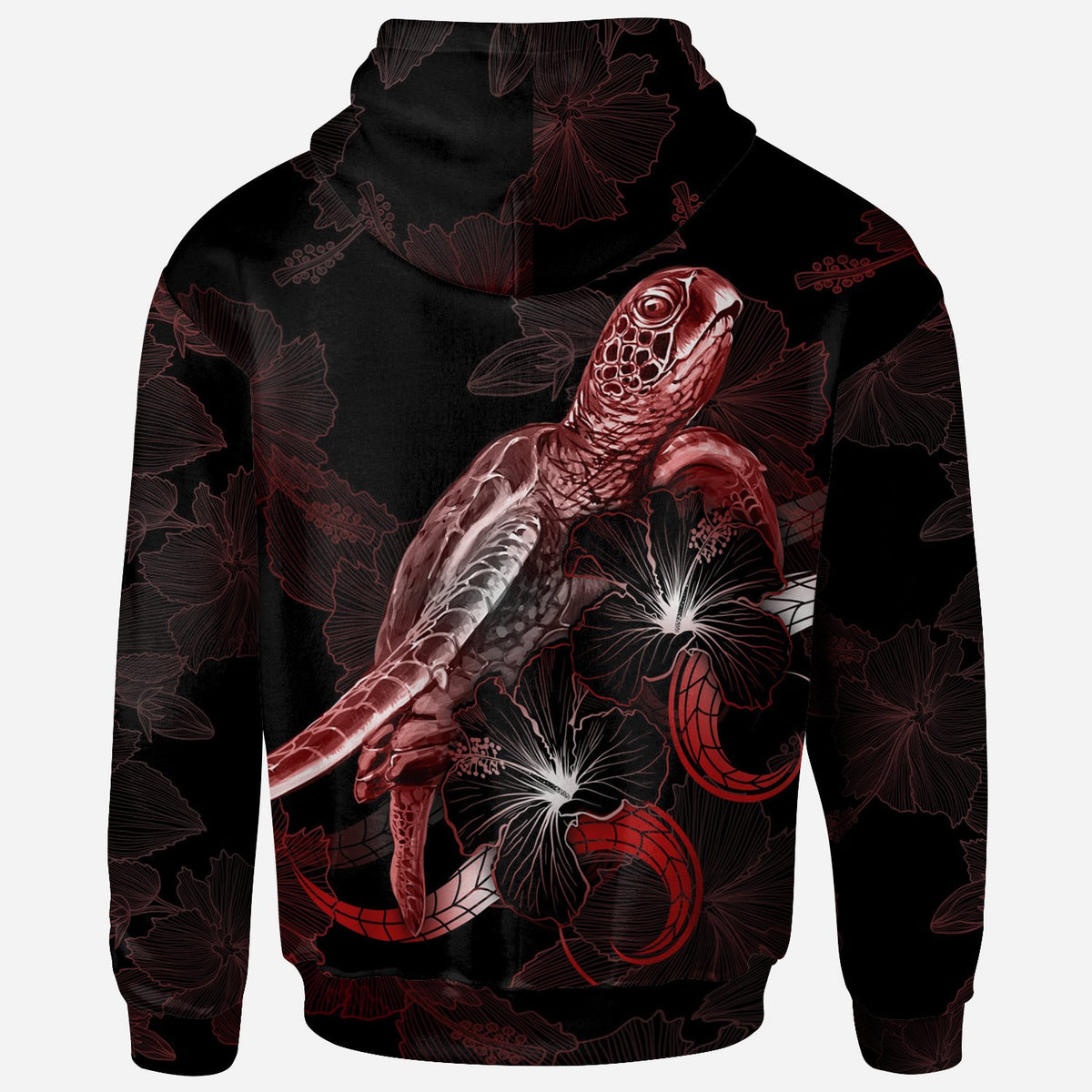 Palau Polynesian Zip up Hoodie Turtle With Blooming Hibiscus Red - Polynesian Pride