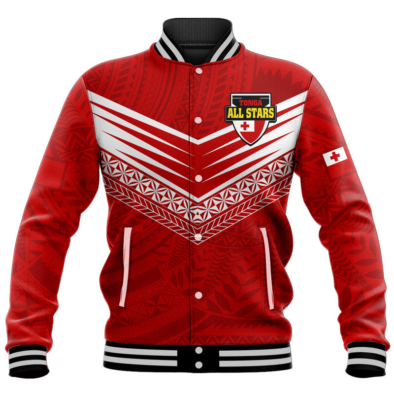Polynesian Pride Tonga Rugby Tongan Kupesi Ngatu Design Baseball Jacket LT9 Unisex Red - Polynesian Pride