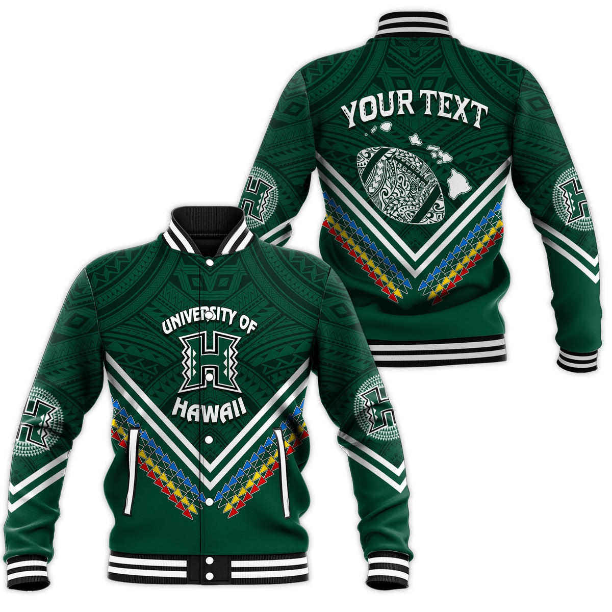 Personalised Hawaii Rainbow Warriors Baseball Jacket Simple Style LT7 Unisex Deep Green - Polynesian Pride
