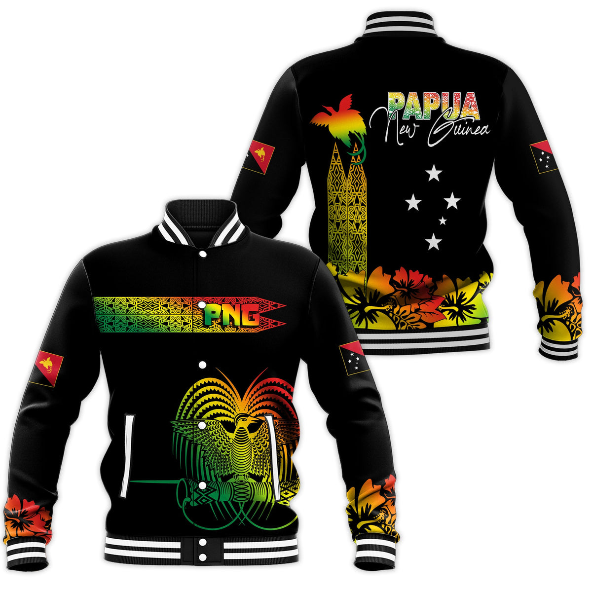 PNG Hibiscus Tribal Pattern Baseball Jacket Motuan Reggae Color LT7 Unisex Reggae - Polynesian Pride