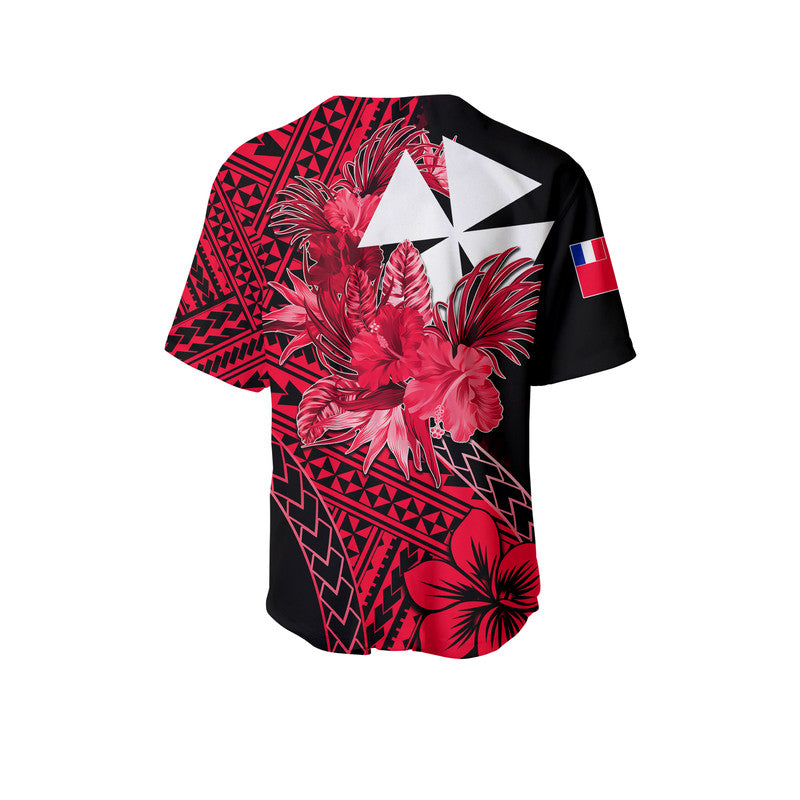 Wallis and Futuna Baseball Jersey Hibiscus Red No.2 Color LT6 - Polynesian Pride