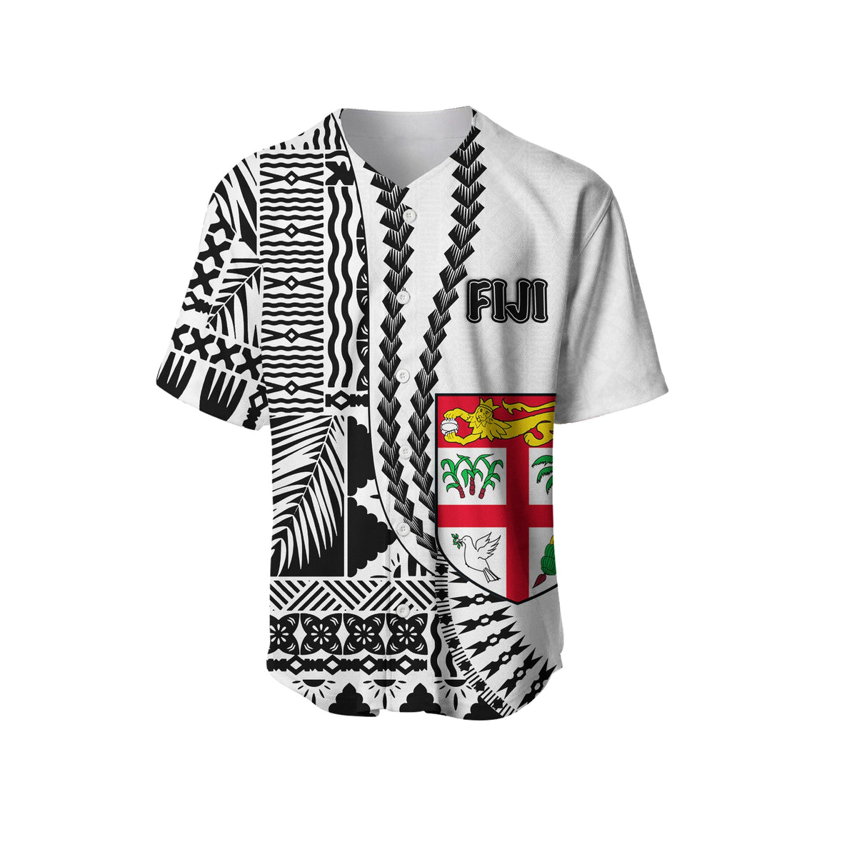 (Custom Personalised) Fiji Basebal Jersey Masi Tapa Patterns White Style LT6 - Polynesian Pride