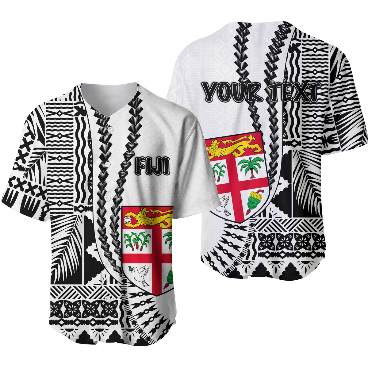 (Custom Personalised) Fiji Basebal Jersey Masi Tapa Patterns White Style LT6 White - Polynesian Pride