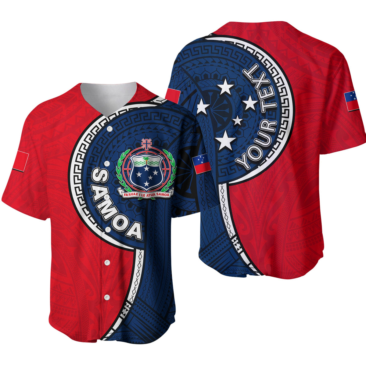 (Custom Personalised) Samoa Tribal Tattoo Baseball Jersey No.1 LT6 Red - Polynesian Pride