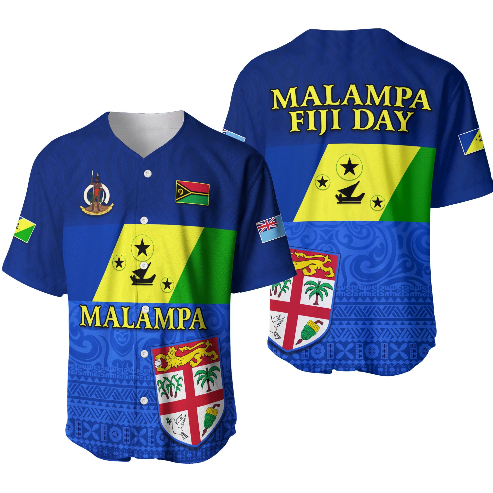 Malampa Fiji Day Baseball Jersey Vanuatu Proud LT13 Unisex Blue - Polynesian Pride