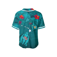Hawaiian Islands Baseball Jersey - Hawaii Tropical Flowers and Turtles Turquoise LT13 - Polynesian Pride
