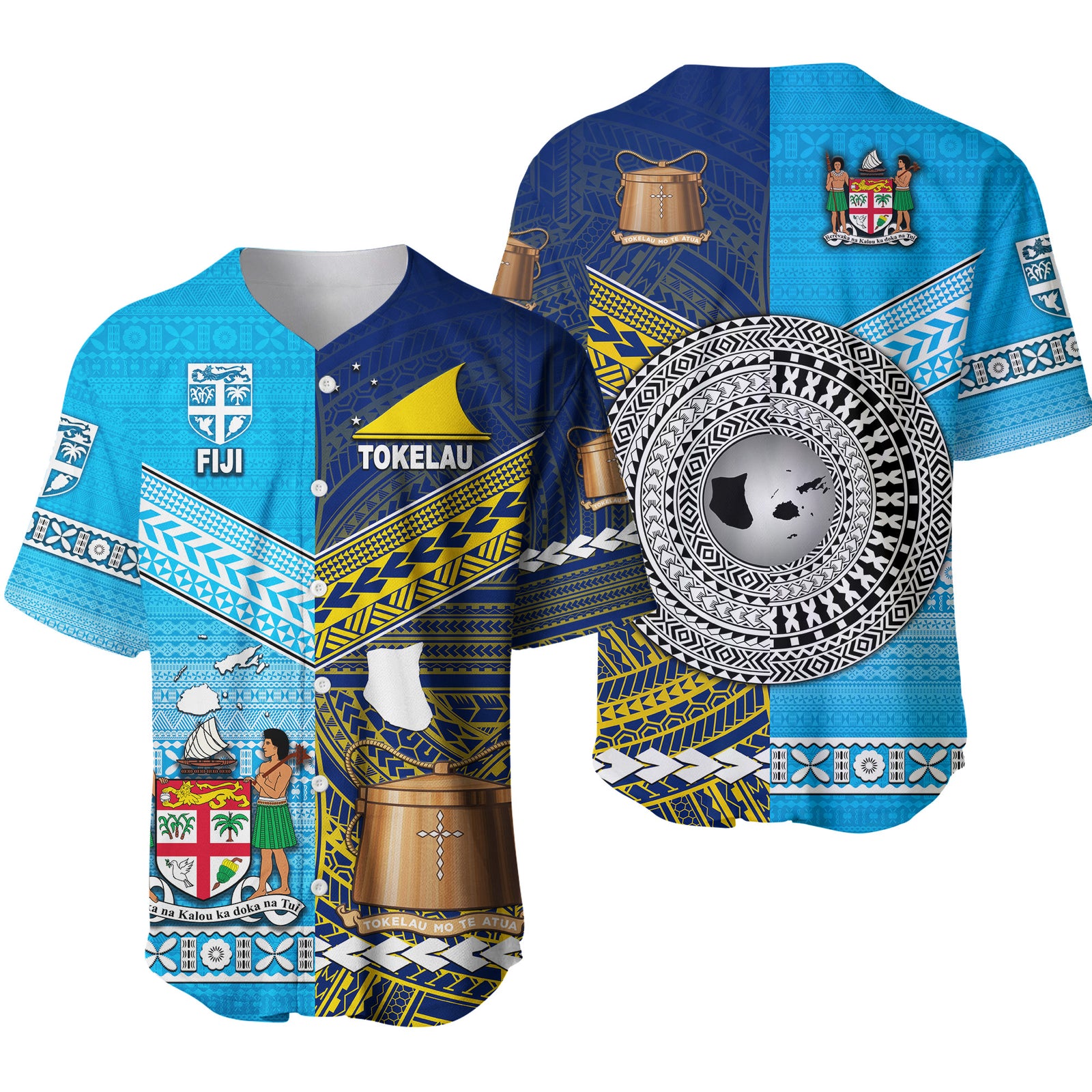 Fiji and Tokelau Baseball Jersey Together LT8 Unisex Blue - Polynesian Pride