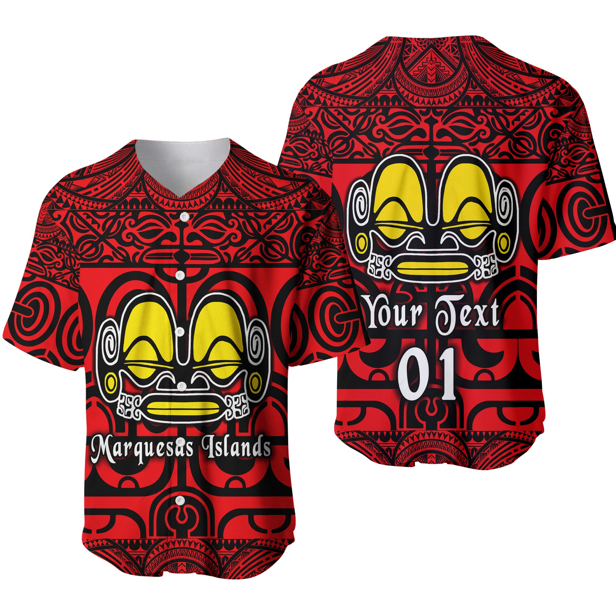 (Custom Personalised) Marquesas Islands Baseball Jersey Marquesan Tattoo Simple Style - Red LT8 - Polynesian Pride