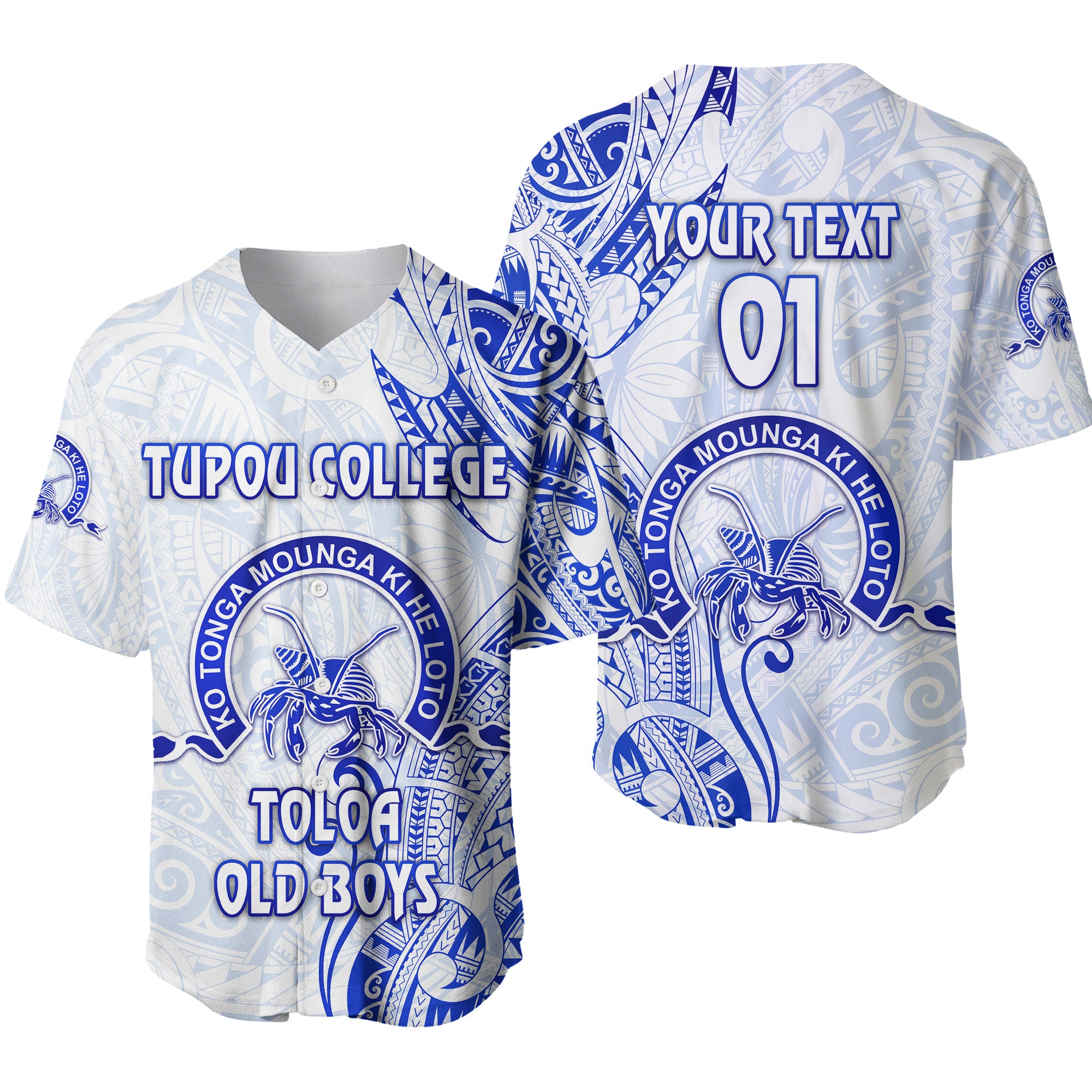 (Custom Personalised) Tonga Tupou College Baseball Jersey Toloa Old Boys Simple Vibes - White, Custom Text And Number LT8 - Polynesian Pride